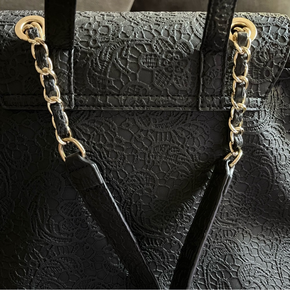 Embossed-Lace-Faux-Leather-Backpack - Picture 12 of 13
